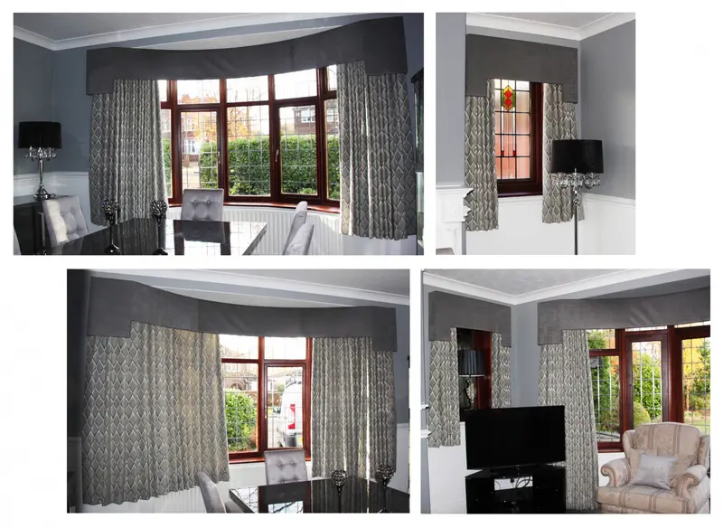 Bay window curtains in a grey lounge by Heather Horrocks Leigh
