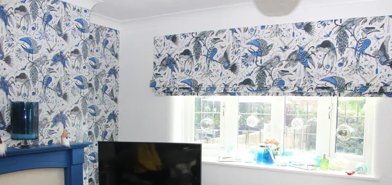 Blue floral Roman blinds by Heather Horrocks Leigh