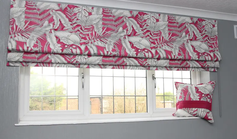 Pink leaf Roman blind by Heather Horrocks Leigh