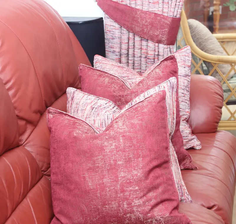 Pink velvet cushions by Heather Horrocks Leigh