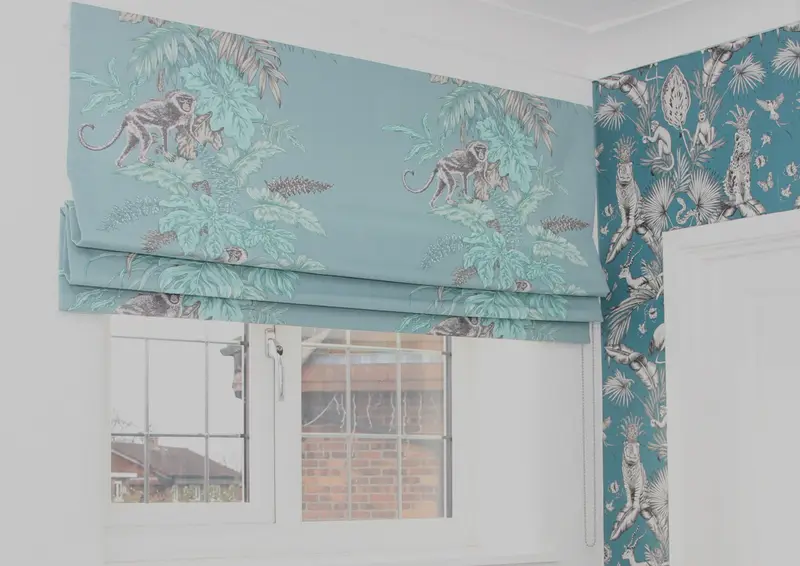 Teal Roman blind by Heather Horrocks Leigh