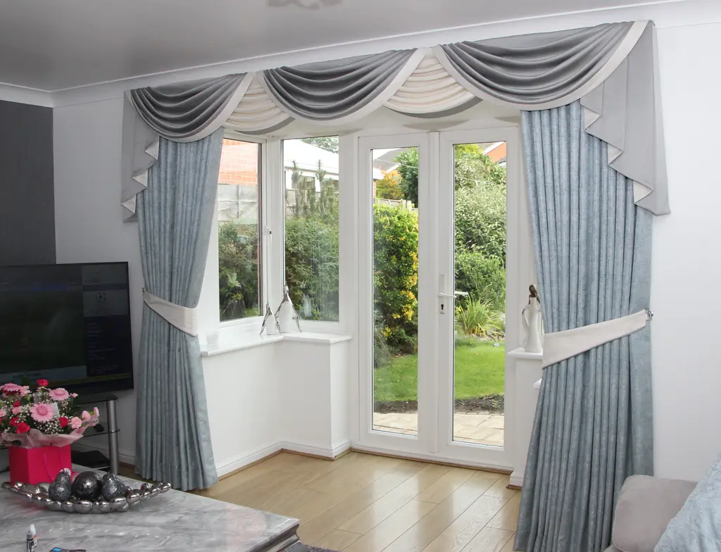Swags and curtains over French doors by Heather Horrocks Leigh
