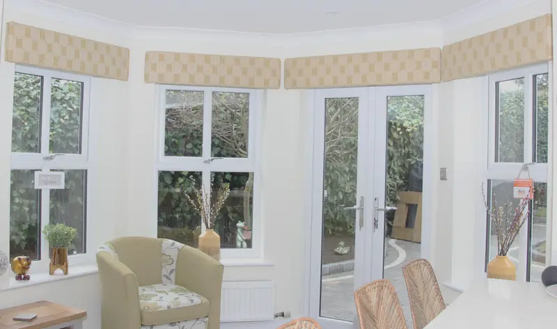 Shaped pelmets and valances in a conservatory by Heather Horrocks Leigh