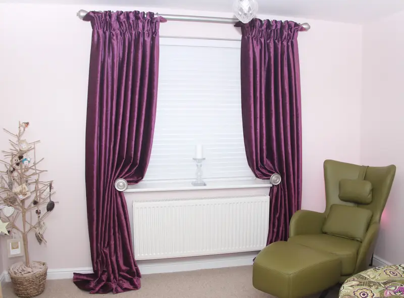 Plum silk curtains by Heather Horrocks Leigh